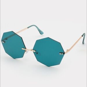 Francesca's Collections Green Blue and Gold Octagonal Sunglasses